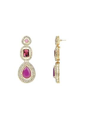 gold plated traditional stone & beads tear drop earrings for women  2