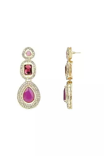gold plated traditional stone & beads tear drop earrings for women 