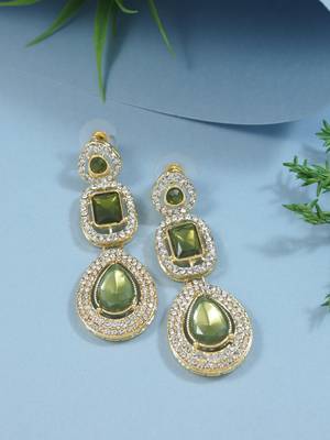 gold plated traditional stone & beads tear drop earrings for women  1