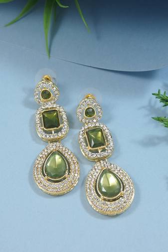 gold plated traditional stone & beads tear drop earrings for women 