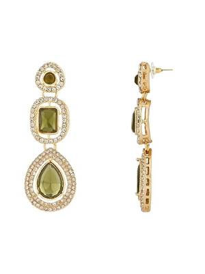 gold plated traditional stone & beads tear drop earrings for women  2