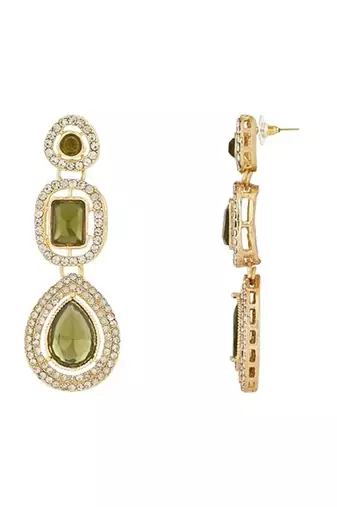 gold plated traditional stone & beads tear drop earrings for women 