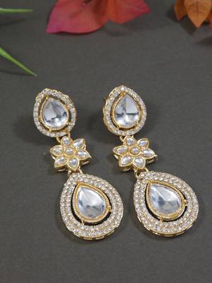gold plated traditional stone & beads tear drop earrings for women  1