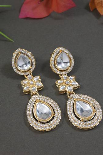 gold plated traditional stone & beads tear drop earrings for women 
