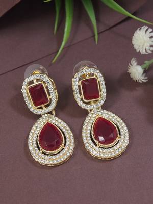 gold plated traditional stone & beads tear drop earrings for women  1