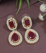 gold plated traditional stone & beads tear drop earrings for women 