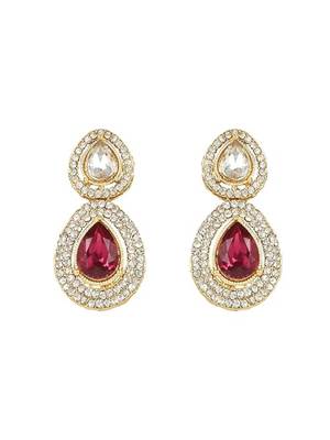 gold plated traditional stone & beads tear drop earrings for women  1