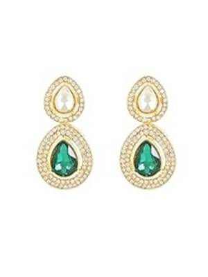 gold plated traditional stone & beads tear drop earrings for women  2