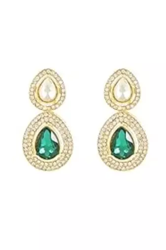 gold plated traditional stone & beads tear drop earrings for women 