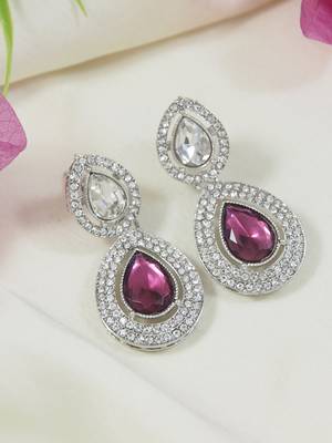 silver plated traditional stone & beads tear drop earrings for women  1