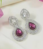 silver plated traditional stone & beads tear drop earrings for women