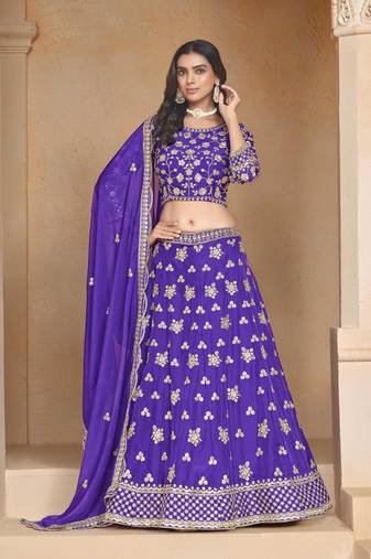 Violet Organza Heavy Thread Embroidery With Sequins Work Lehenga Choli