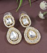 gold plated traditional stone & beads tear drop earrings for women