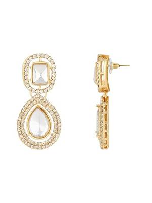 gold plated traditional stone & beads tear drop earrings for women  2