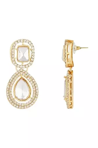 gold plated traditional stone & beads tear drop earrings for women 