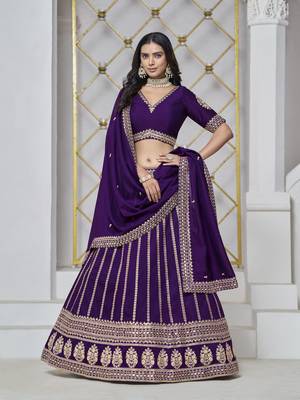 Violet Art Silk Heavy Thread Embroidery With Sequins Work Lehenga Choli 1