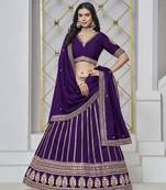 Violet Art Silk Heavy Thread Embroidery With Sequins Work Lehenga Choli