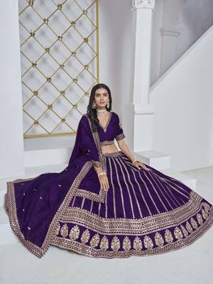 Violet Art Silk Heavy Thread Embroidery With Sequins Work Lehenga Choli 2