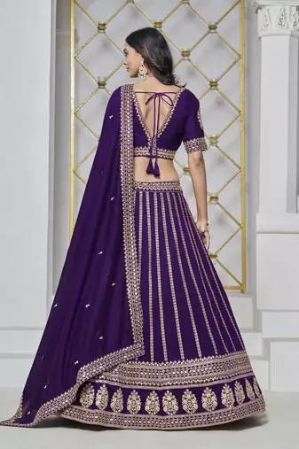 Violet Art Silk Heavy Thread Embroidery With Sequins Work Lehenga Choli
