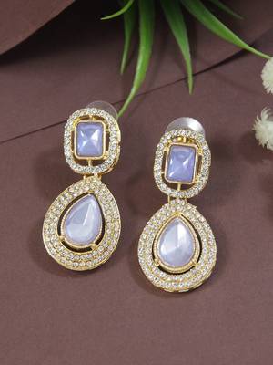 gold plated traditional stone & beads tear drop earrings for women  1