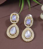gold plated traditional stone & beads tear drop earrings for women