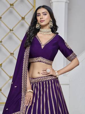 Violet Art Silk Heavy Thread Embroidery With Sequins Work Lehenga Choli 4