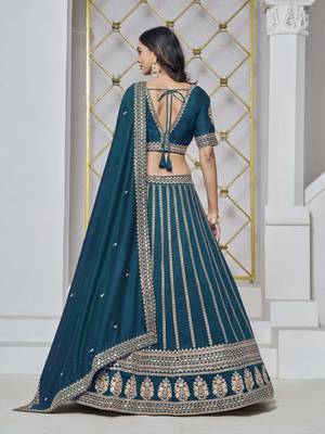 Teal Art Silk Heavy Thread Embroidery With Sequins Work Lehenga Choli 3