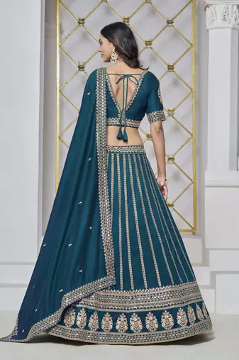 Teal Art Silk Heavy Thread Embroidery With Sequins Work Lehenga Choli