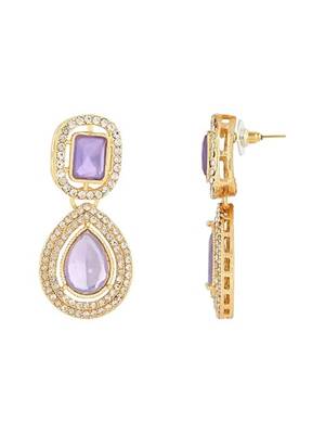 gold plated traditional stone & beads tear drop earrings for women  2