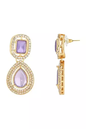gold plated traditional stone & beads tear drop earrings for women 