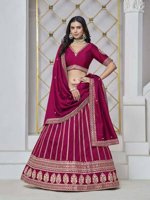 Rani Pink Art Silk Heavy Thread Embroidery With Sequins Work Lehenga Choli 1