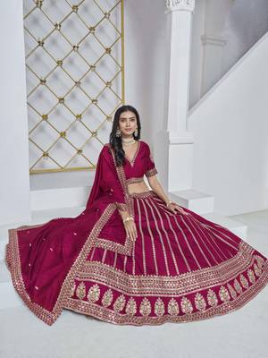 Rani Pink Art Silk Heavy Thread Embroidery With Sequins Work Lehenga Choli 2
