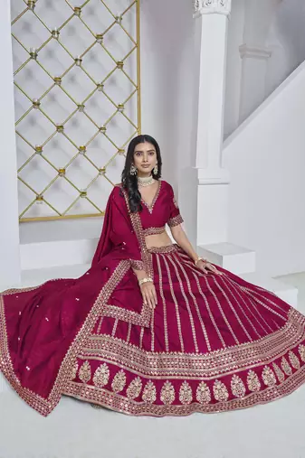 Rani Pink Art Silk Heavy Thread Embroidery With Sequins Work Lehenga Choli