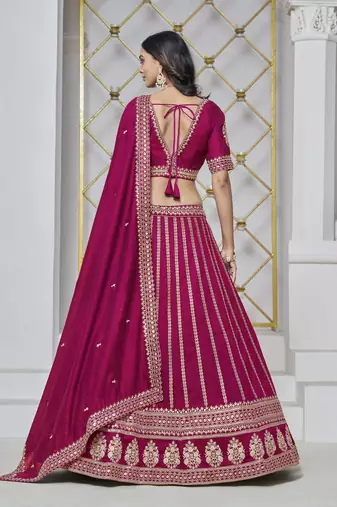 Rani Pink Art Silk Heavy Thread Embroidery With Sequins Work Lehenga Choli