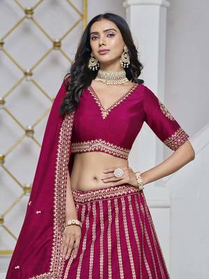Rani Pink Art Silk Heavy Thread Embroidery With Sequins Work Lehenga Choli 4