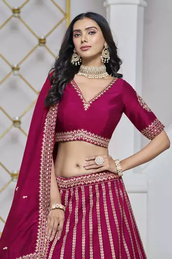 Rani Pink Art Silk Heavy Thread Embroidery With Sequins Work Lehenga Choli