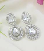 silver plated traditional stone & beads tear drop earrings for women