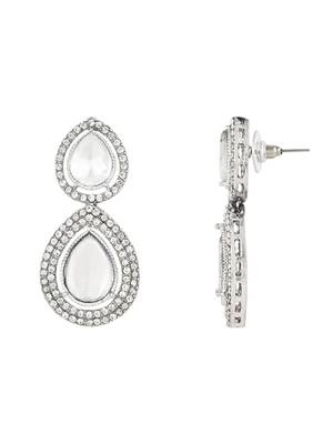 silver plated traditional stone & beads tear drop earrings for women  2