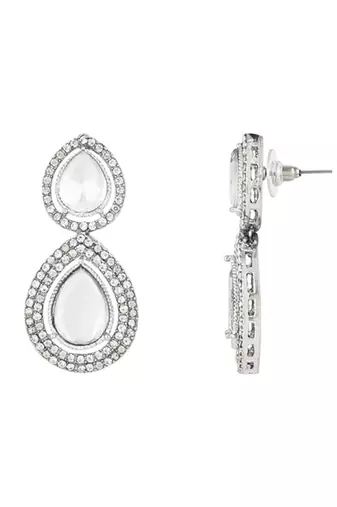 silver plated traditional stone & beads tear drop earrings for women 