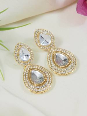 gold plated traditional stone & beads tear drop earrings for women  1