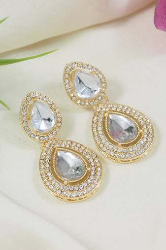 gold plated traditional stone & beads tear drop earrings for women 