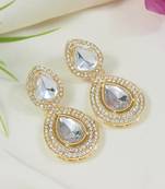 gold plated traditional stone & beads tear drop earrings for women