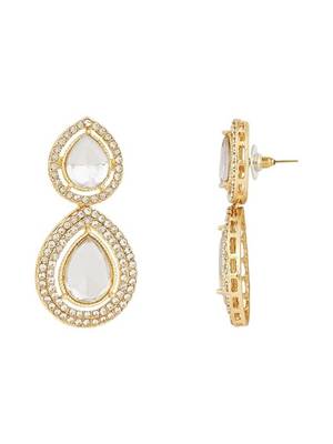 gold plated traditional stone & beads tear drop earrings for women  2