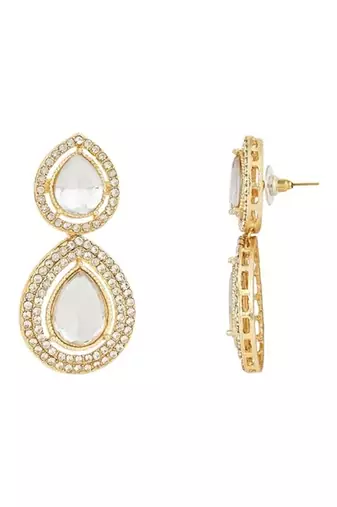 gold plated traditional stone & beads tear drop earrings for women 
