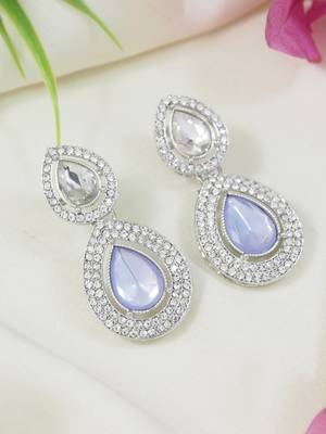 silver plated traditional stone & beads tear drop earrings for women  1