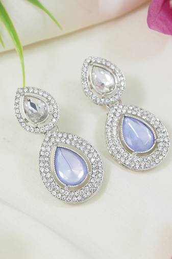 silver plated traditional stone & beads tear drop earrings for women 
