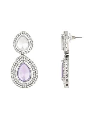 silver plated traditional stone & beads tear drop earrings for women  2