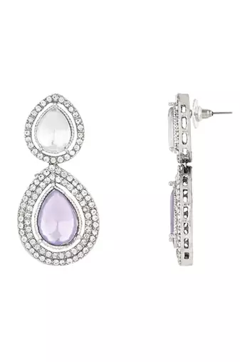 silver plated traditional stone & beads tear drop earrings for women 