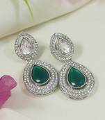 silver plated traditional stone & beads tear drop earrings for women