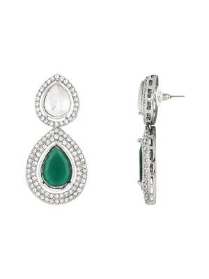 silver plated traditional stone & beads tear drop earrings for women  2